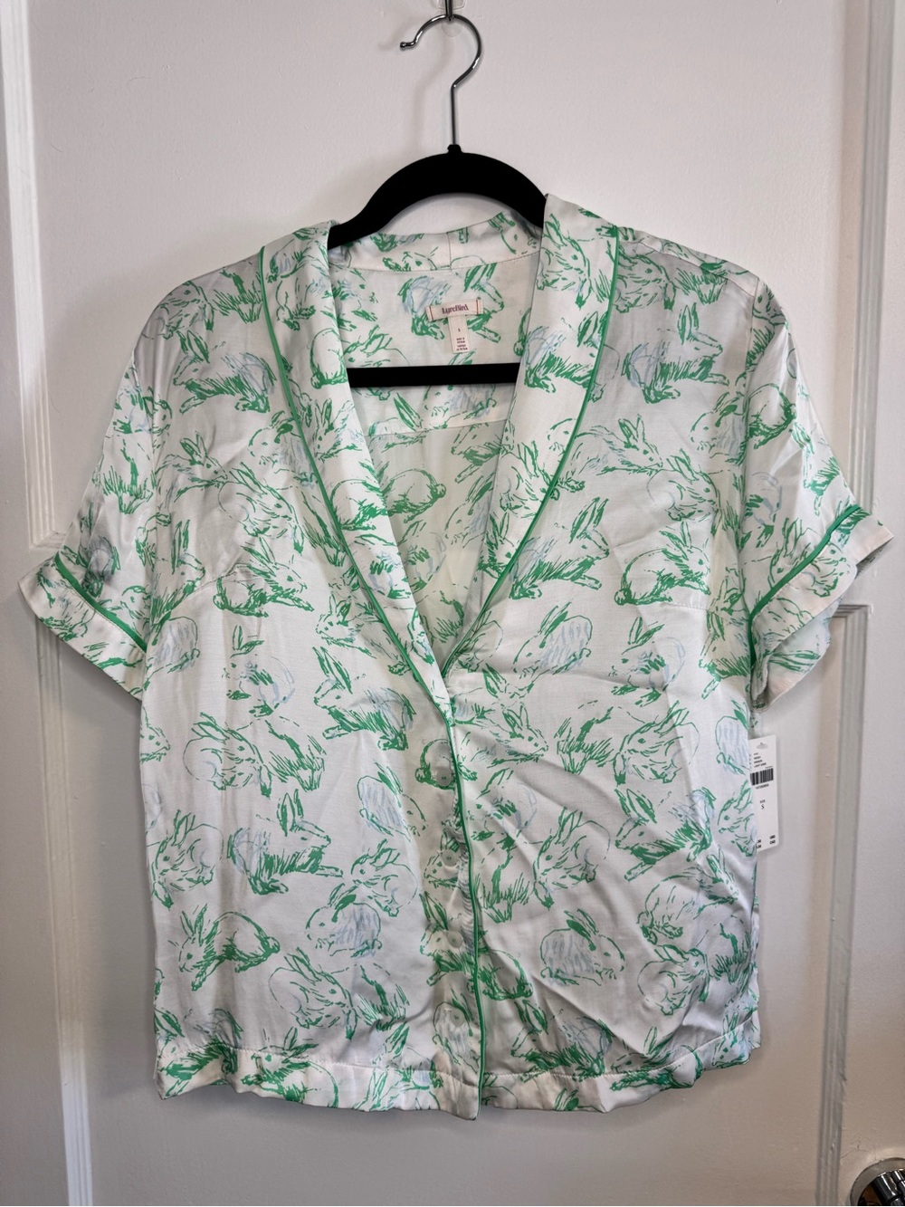 NWT LyreBird Bunny Print Pajama Shirt Green White Size S Anthropologie